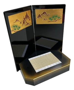 Vintage Japanese Display Stand with Wooden Screen, 1970s