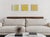 A soft chartreuse field runs across all three panels of this triptych, broken by faint vertical seams and traced with...