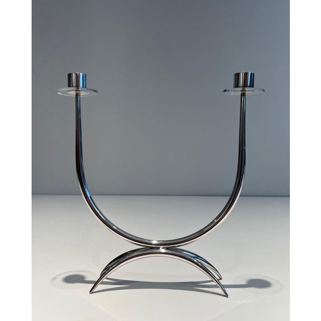 Design/One Silver Metal and Lucite Chandelier For Sale - Image 6 of 12