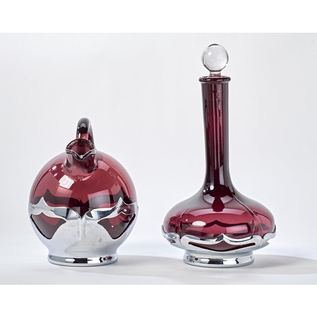 1930s Pair of 1930's Krome Kraft Decanters - Amethyst - By Farber Bros For Sale - Image 5 of 6