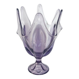 Vintage 1960s Viking Glass Six Petal Footed Handkerchief Vase in Teaberry For Sale