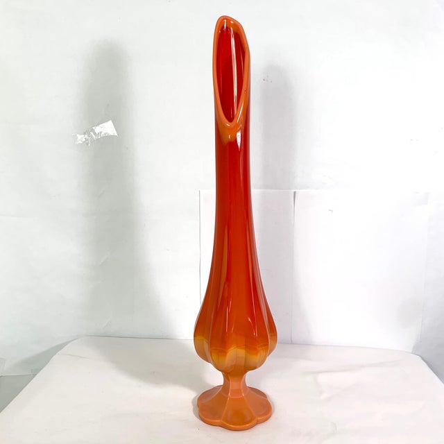 MidCentury Modern Orange Slag Glass Stretch Swung Pedestal Vase Viking