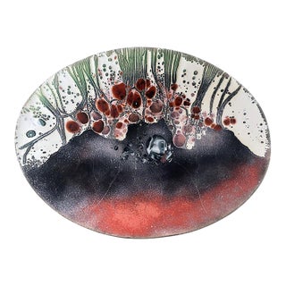 MCM 1960's Fused Enameled Oval Dish Shallow Bowl Signed Franco Bastianelli For Sale