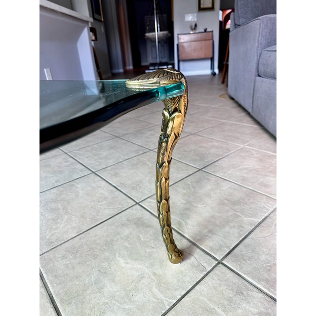 Mid Century p.e. Guerin Style Brass & Glass Coffee Table With Frond Legs For Sale - Image 15 of 16