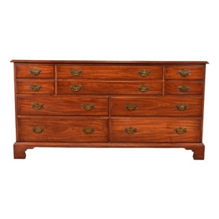 Henkel Harris Georgian Solid Cherry Wood Ten-Drawer Dresser, 1960s For Sale