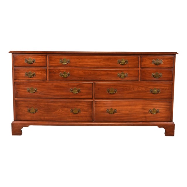 Henkel Harris Georgian Solid Cherry Wood Ten-Drawer Dresser, 1960s For Sale