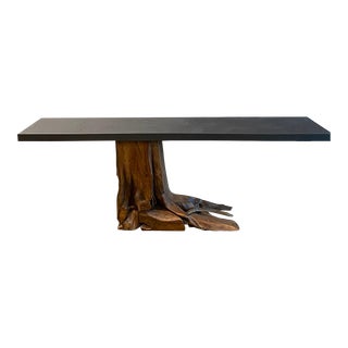 Teak Console Table With Iron Sheet Top For Sale
