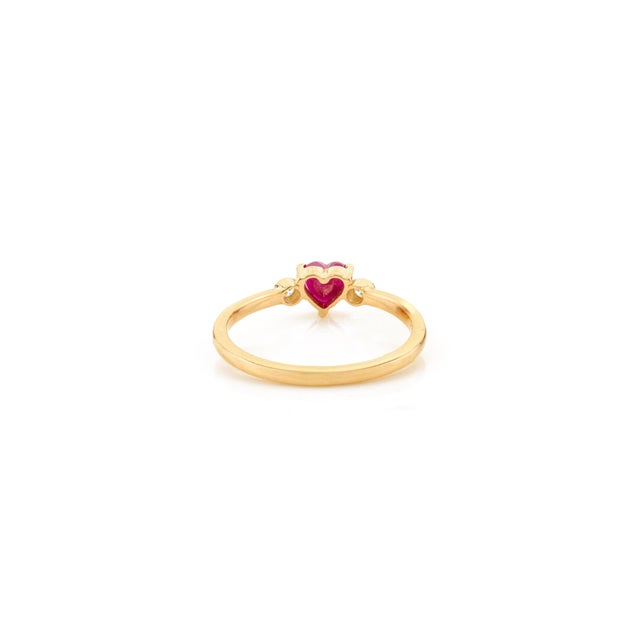 14k Natural Ruby Diamond Three Stone Gold Heart Ring Size 7 For Sale In New York - Image 6 of 10