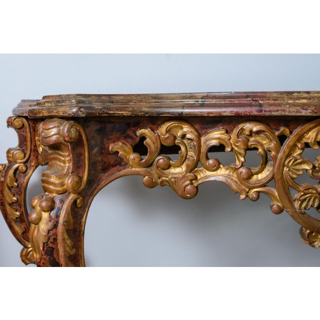 Italian Baroque Style Gilt Wood Console Table Faux Tortoiseshell For Sale - Image 11 of 12