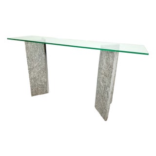 Brutalist Granite and Glass Console Table with Two Column Bases, 1970 For Sale
