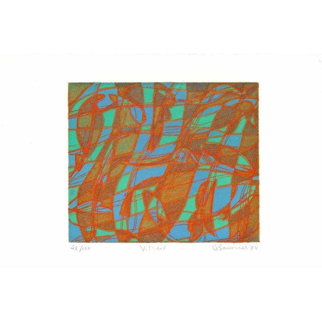 Vitrail is an etching realized by Hector Saunier in 1974. The print represents an abstract composition. Edition,48/100...