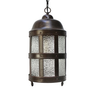 Dutch Arts & Crafts Brass and Glass Cathedral Hall Lantern, 1920s For Sale