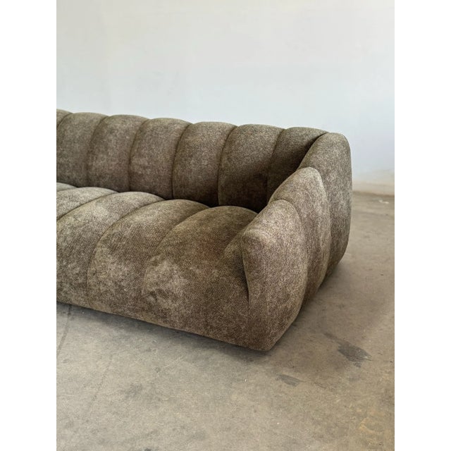 Green Xl- Custom Low Profile Channel Sofa - Floor Model For Sale - Image 8 of 8
