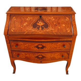 Louis XV Italian Bombé Marquetry Secretary Desk, 1960s For Sale