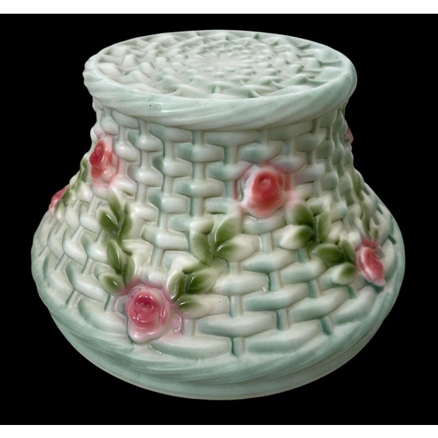 1920s Rare Phoenix/Consolidate Hand Painted Glass Basket Lamp Shade Nicholas Kopp For Sale - Image 10 of 12