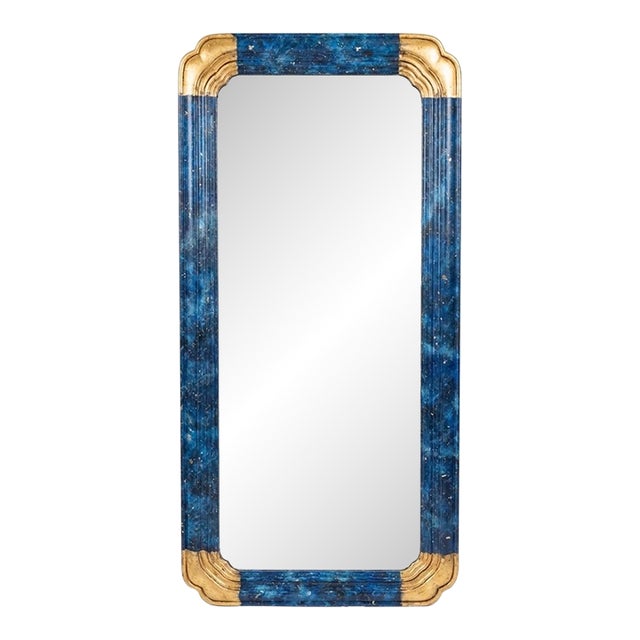 1960s Faux Lapis Lazuli and Parcel Gilt Newly Painted Mirror by Turtle and Crane - Tony Duquette Style -Newly Painted For Sale