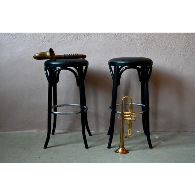 Bistro Bar Stools in Black and Chrome Tortoiseshell Vinyl, 1960s, Set of 2 For Sale - Image 14 of 14