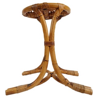 Mid-Century Italian Modern Bamboo Rattan and Cane Stool, 1960s For Sale