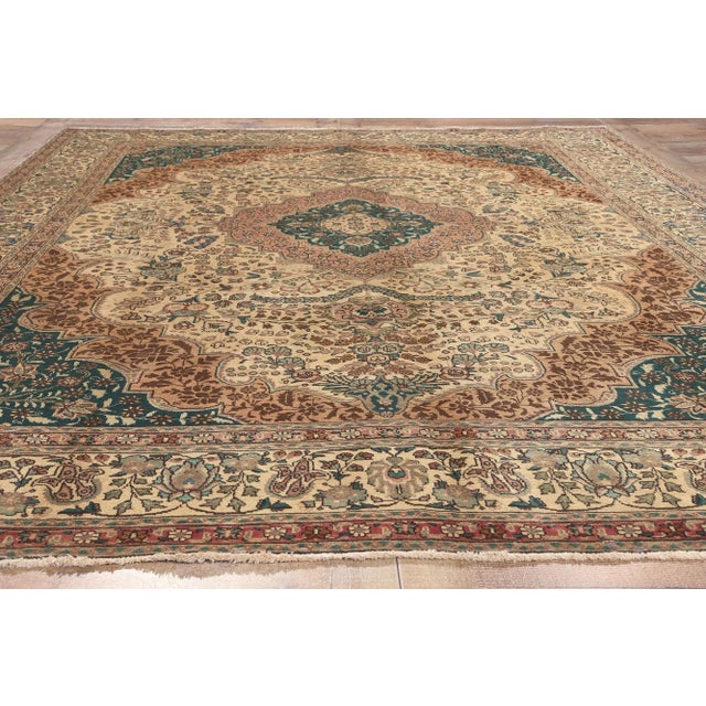 Tan Mid 20th Century Mid 20th Century Vintage Persian Tabriz Rug 08’00 X 11’00 For Sale - Image 8 of 9