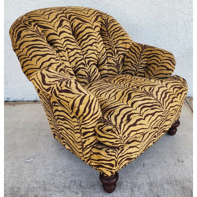 Sherrill Armchair Tufted Animal Print Arm Covers For Sale In Miami - Image 6 of 13