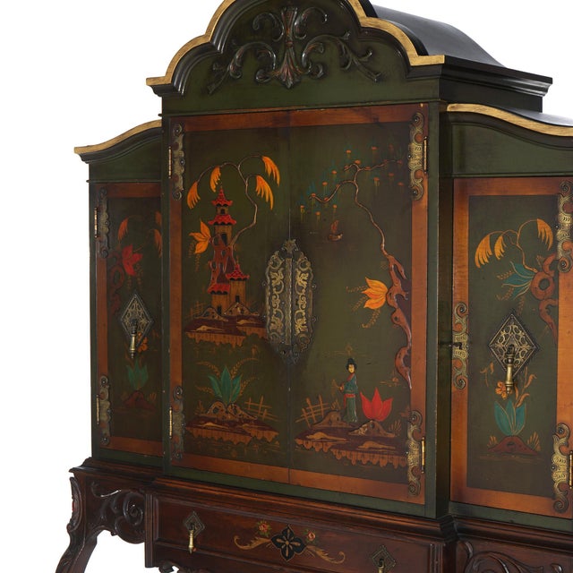Wood Antique French Style Carved Mahogany Polychromed Chinoiserie Decorated For Sale - Image 7 of 12