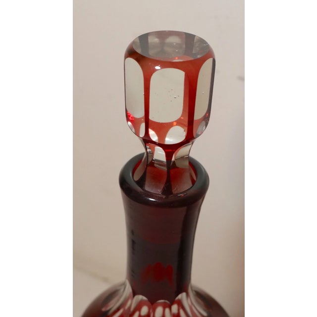 Large Antique Red Cut to Clear Czech Bohemian Crystal Glass Decanter Bottle For Sale - Image 9 of 12
