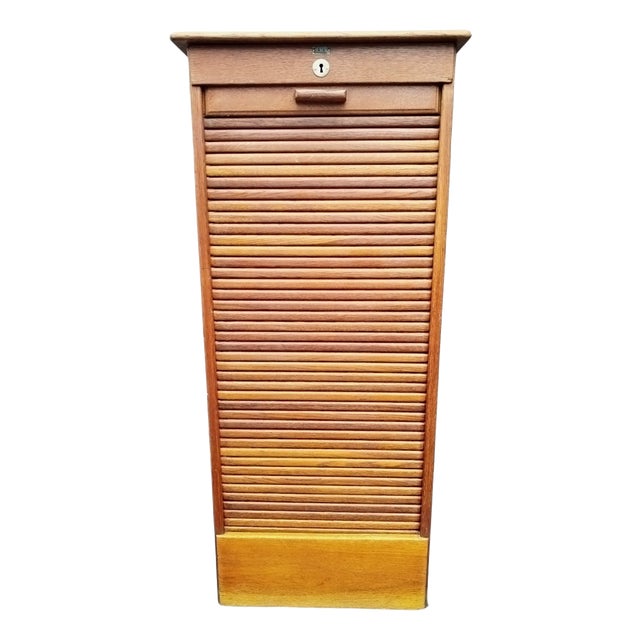 Antique Danish Oak Tambour Archive Cabinet from S.M.V. Silkeborg, 1920s For Sale