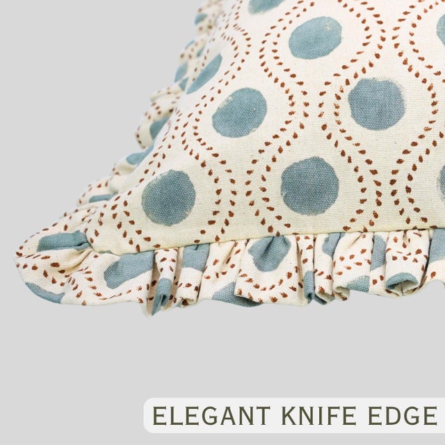 Contemporary Block Print Ruffle Throw Pillow Decorative Ruffle Accent Cushion for Sofa and Bed 22x22 Inch- Raajbhog For Sale - Image 3 of 6