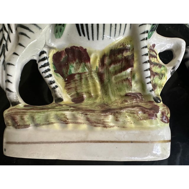 Cream Exotic Pair Antique English Stafffordshire Zebras With Serpentines, 19th Century, For Sale - Image 8 of 14