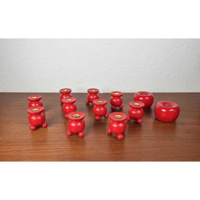 Mid-Century Traditional Swedish Wooden Christmas Candleholders, 1960s, Set of 12 For Sale - Image 5 of 13