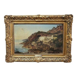 Zimermann German Oil on Board Mediterranean Coastal Landscape & Cliffside 19thC For Sale
