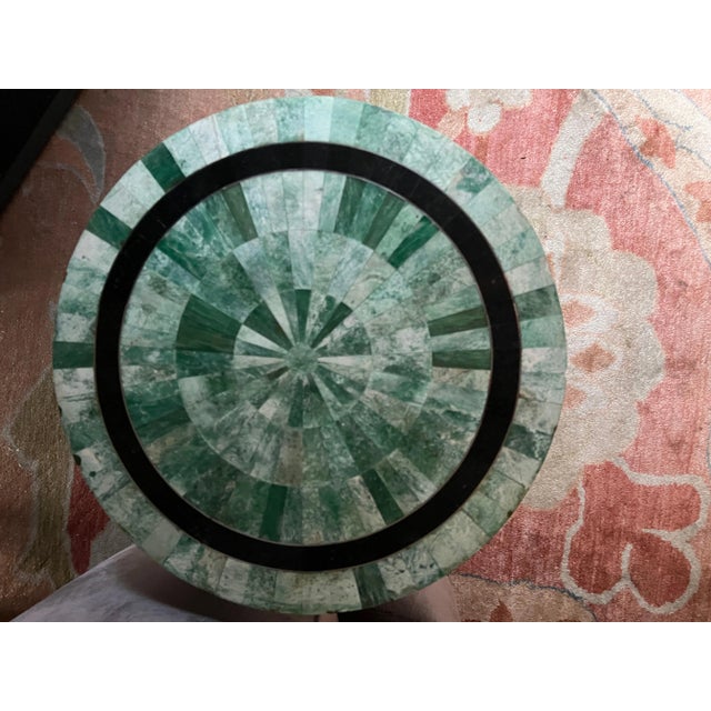 Tessellated Malachite Cone Shape Table with Black Marble Tessellated Sphere Legs For Sale - Image 10 of 12
