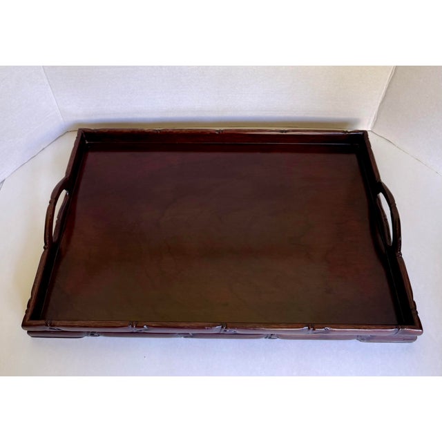 Chinoiserie 1930's Chinese Carved Rosewood Faux Bamboo Handled Tray For Sale - Image 3 of 12