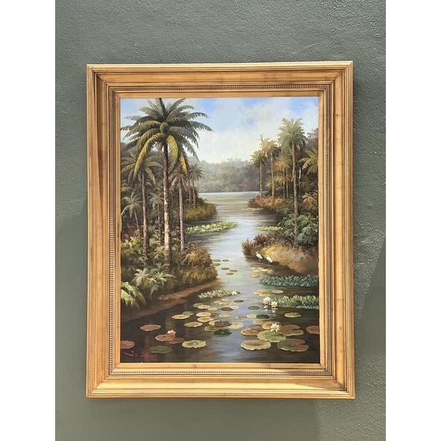 Rustic Vintage Monumental Original Everglades Oil Painting on Canvas For Sale - Image 3 of 12