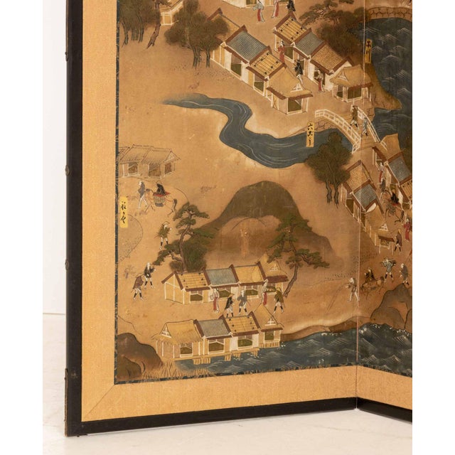 Japanese Village Landscape Scene Byobu Screen, 19th Century For Sale - Image 11 of 13