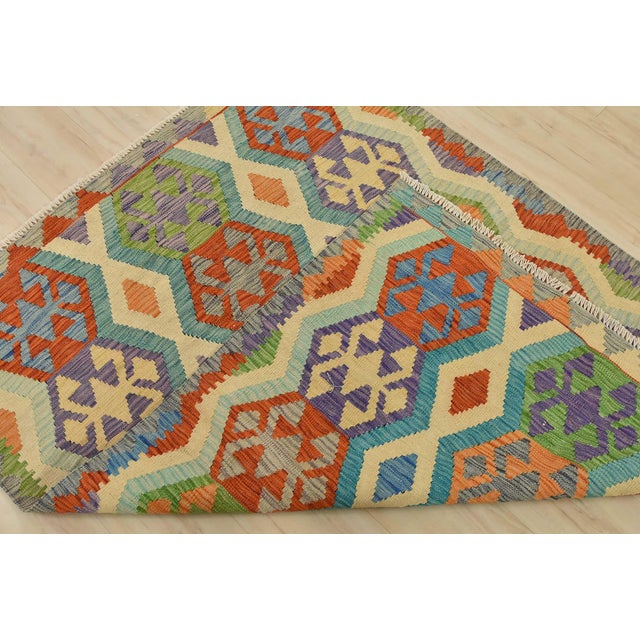 Kilim Rug 4'2'' X 5'5'' Multicolor Wool Tribal Handwoven Oriental Carpet For Sale - Image 12 of 13
