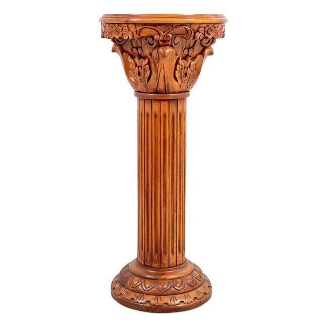 French Neoclassical Pine and Marble Pedestal For Sale - Image 3 of 4
