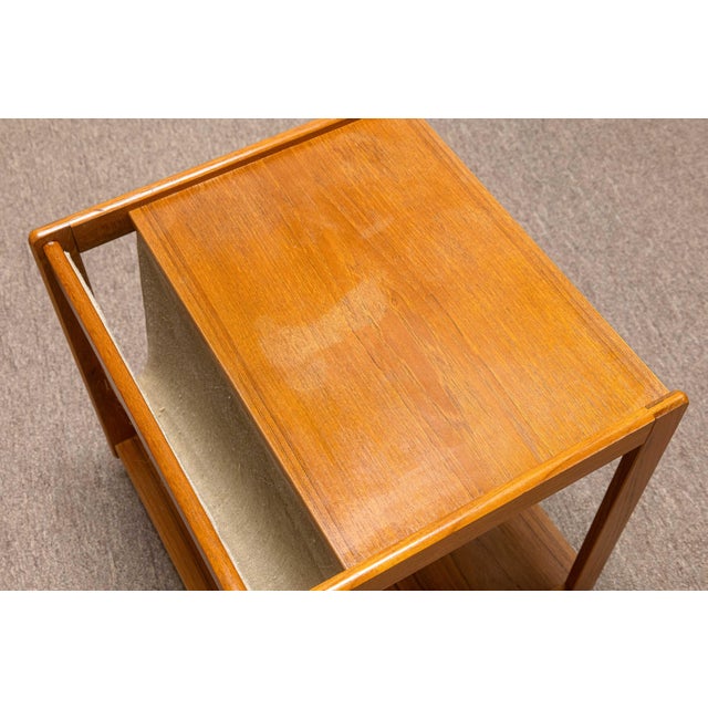 Wood Vintage 1970s Danish FBJ Mobler Teak Side Table W Fabric Magazine Rack & Casters For Sale - Image 7 of 7