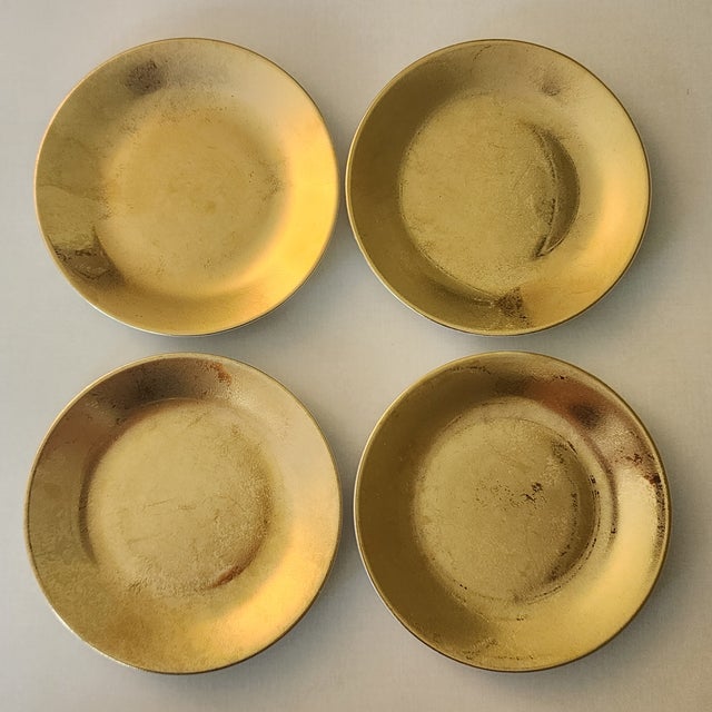 Gold 1990s Set of 4 Canape Plates Carat All Gold by Philippe Deshoulieres Limoges France Porcelain Dinnerware For Sale - Image 8 of 12