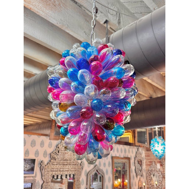1990s Hand-Blown Multicolor Glass Pendant Light For Sale - Image 9 of 12