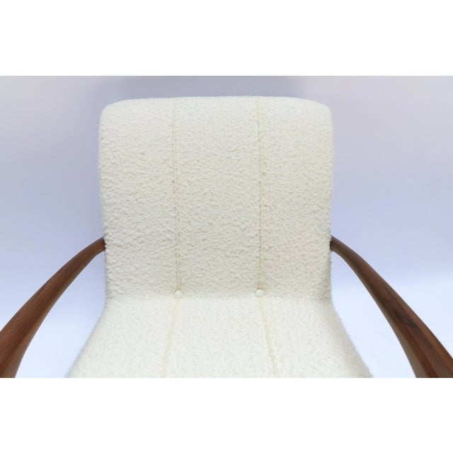 Custom Walnut Armchairs in Ivory Boucle - a Pair For Sale - Image 9 of 11