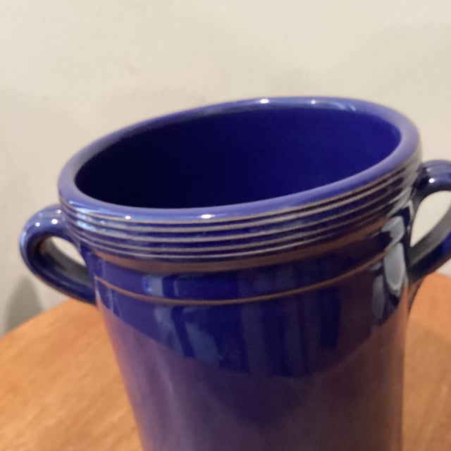 Late 20th Century Vintage Original Italian Ceramic Blue Glazed Wine Cooler Handmade by Habitat For Sale - Image 5 of 12
