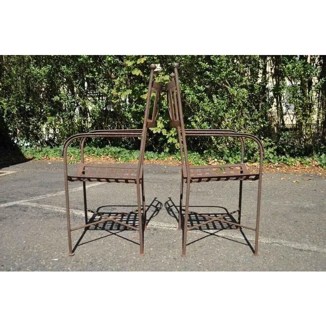 Antique Neoclassical Regency Style Iron X Form Stretcher Garden Arm Chairs - a Pair For Sale - Image 11 of 12