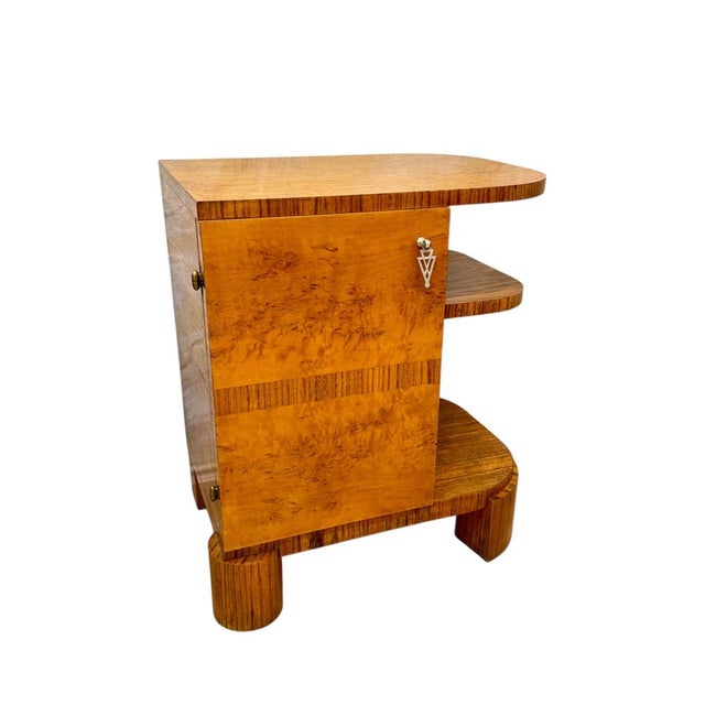 1930s Art Deco Nightstands in Zebrawood and Karelian Birch Veneer, Central Europe, 1930s, Set of 2 For Sale - Image 5 of 15