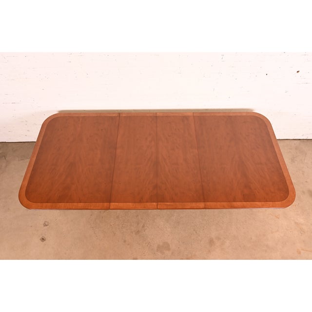 1960s Baker Furniture Style Georgian Banded Mahogany Double Pedestal Dining Table, Newly Refinished For Sale - Image 5 of 15