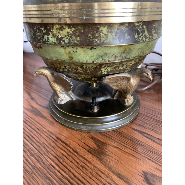 Art Deco Table Lamp in Patinated Bronze with Eagles Holding Globe, France, 1940s For Sale - Image 16 of 18