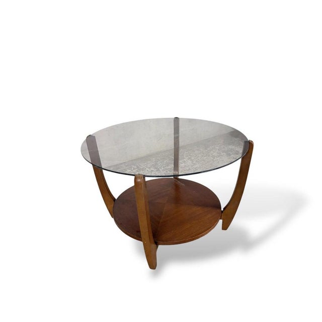 Mid-Century Round Smoked Glass and Teak Coffee Table, 1960s For Sale - Image 3 of 8