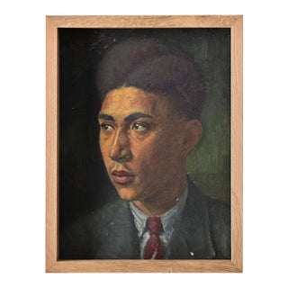 French Vintage Framed Oil Portrait of a Young Man For Sale