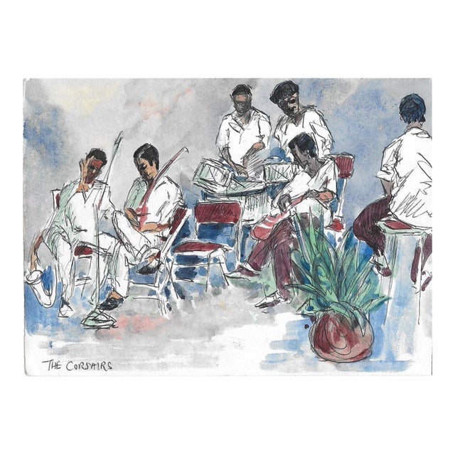1950s Ivy Attwell the Corsairs Band Watercolor For Sale
