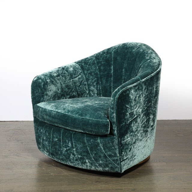 Mid-Century Modern Mid-Century Milo Baughman Swivel Tilt Club Chair W/ Brass Base in Smoked Emerald For Sale - Image 3 of 9